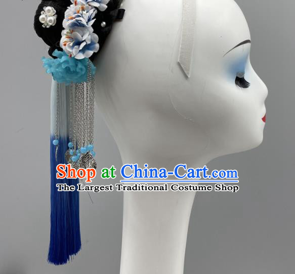 Chinese Stage Performance Wig Chignon Classical Dance Headpiece Woman Dance Competition Hair Jewelries