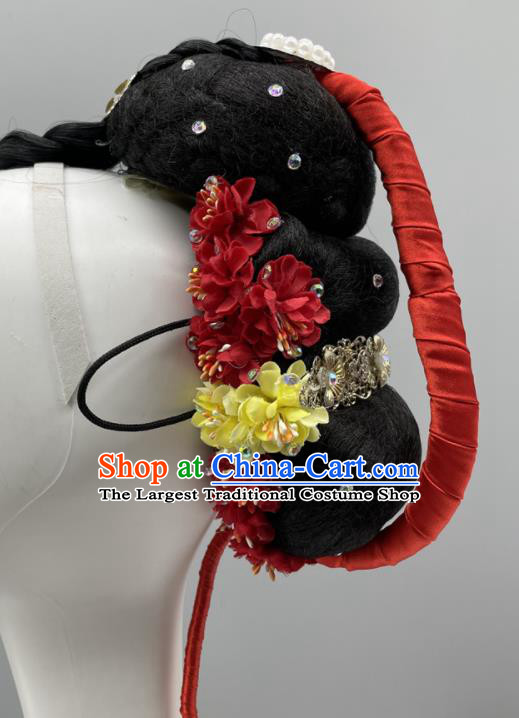 Chinese Stage Performance Wig Chignon Classical Dance Hairpiece Woman Dance Competition Headdress