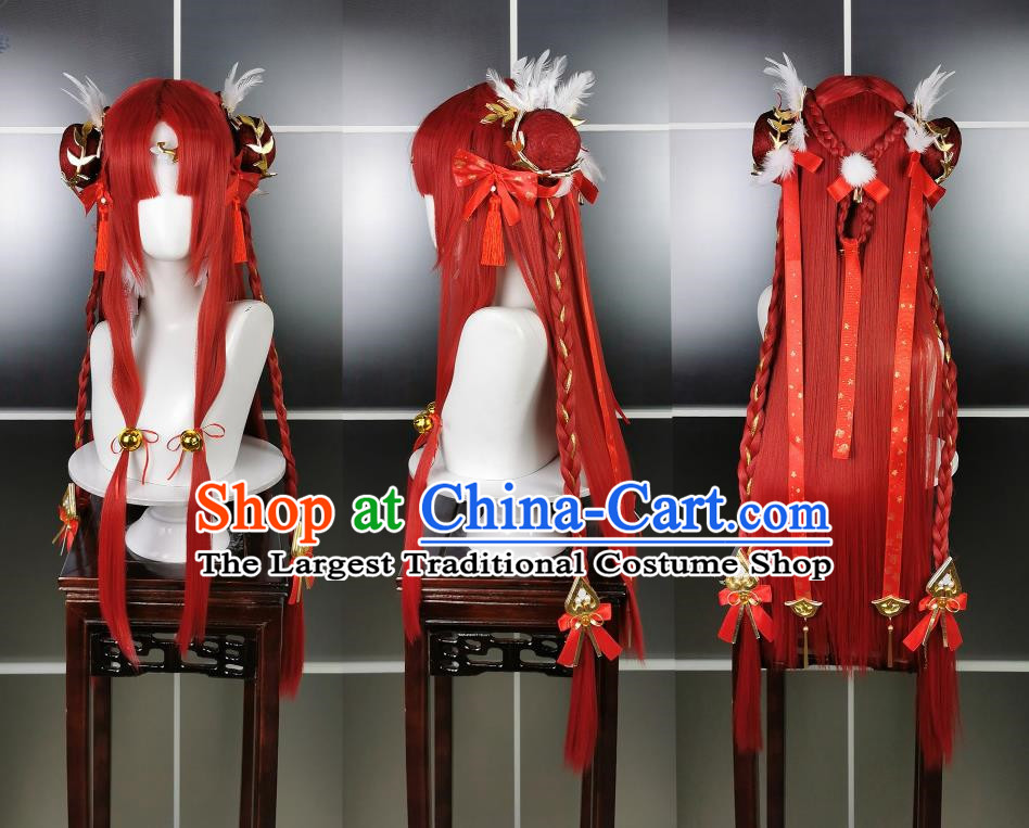 Red String Farewell Night Chicken Red Lolita Wig Headdress Jian San Cosplay Wig Headgear Red Hair