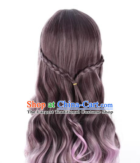 Long Curly Hair Lolita Natural Internet Celebrity Lo Purple Gradient Jk Girl Wig Princess Braid
