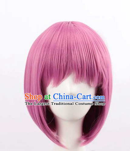 Fengxian Purple Female Short Hair Bobo Bob Hair Button Round Face Air Bangs Internet Celebrity Headgear Wig