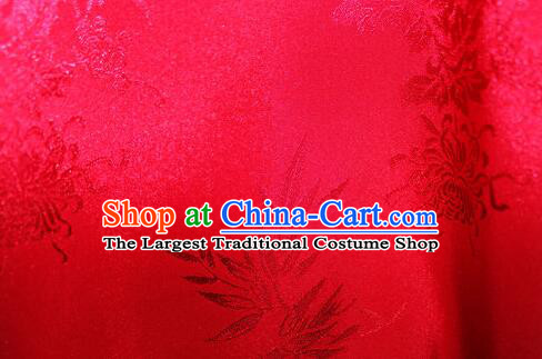 Chinese Classical Plum Orchids Bamboo Chrysanthemum Patterns Design Red Silk Traditional Jacquard Satin Fabric