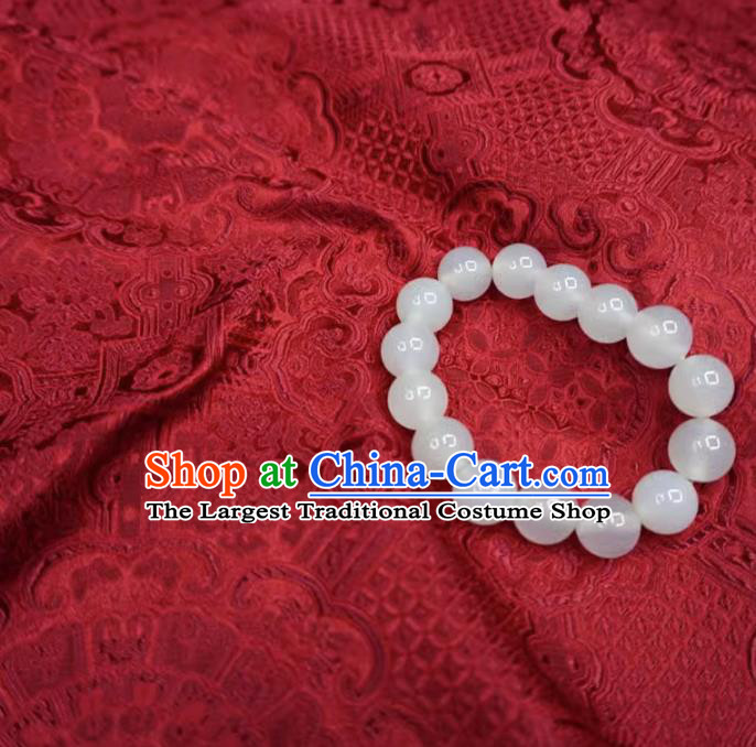 Deep Red China Traditional Brocade Fabric Classical Treasure Round Pattern Design Cloth Hanfu Drapery