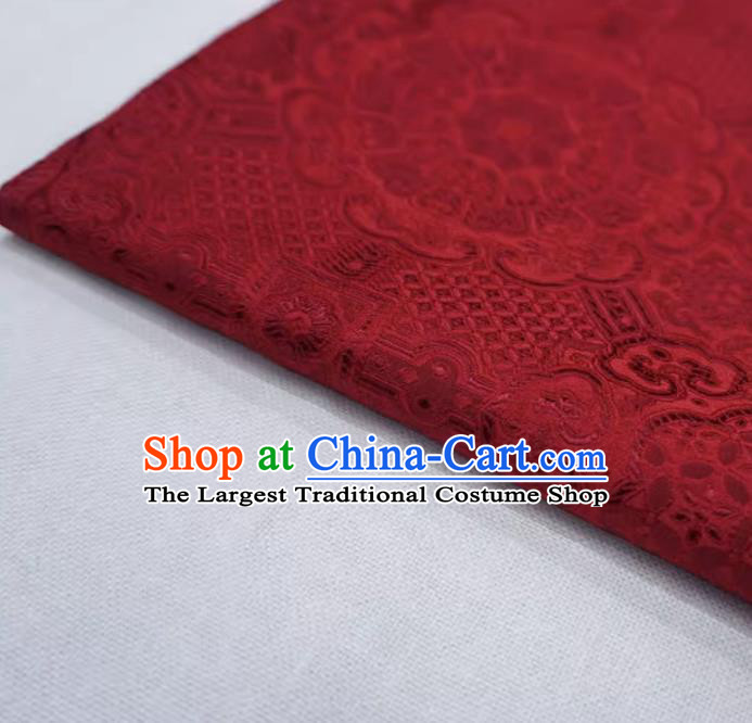 Deep Red China Traditional Brocade Fabric Classical Treasure Round Pattern Design Cloth Hanfu Drapery