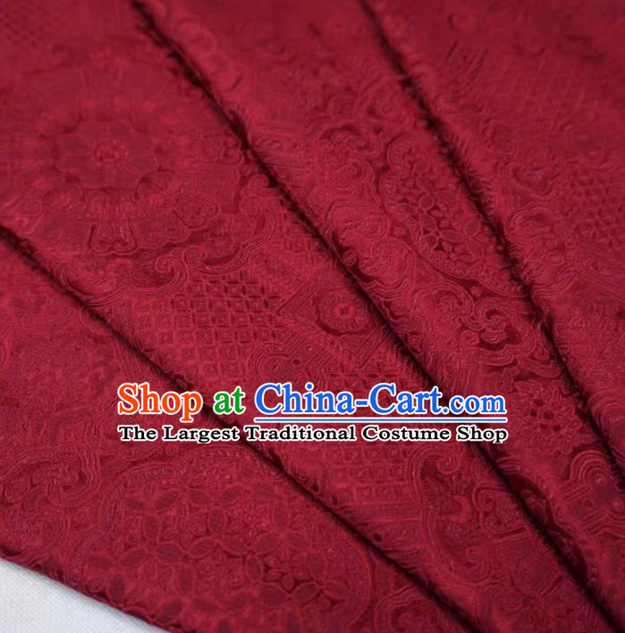 Deep Red China Traditional Brocade Fabric Classical Treasure Round Pattern Design Cloth Hanfu Drapery