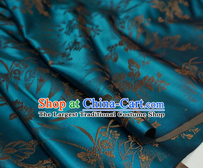 Peacock Blue China Traditional Brocade Fabric Classical Flowers Pattern Design Cloth Tibetan Dress Drapery