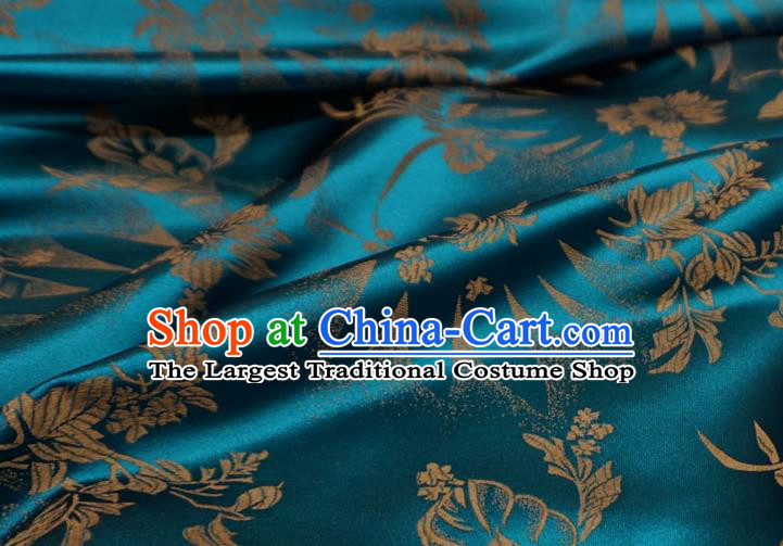 Peacock Blue China Traditional Brocade Fabric Classical Flowers Pattern Design Cloth Tibetan Dress Drapery