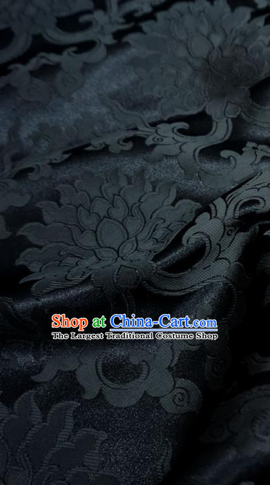 Black China Classical Passion Flower Pattern Design Cloth Tibetan Dress Drapery Traditional Brocade Fabric