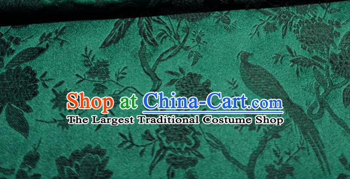 Atrovirens China Classical Flower Bird Pattern Design Cloth Cheongsam Drapery Traditional Brocade Fabric