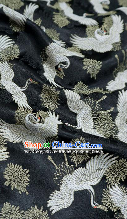 Black Chinese Traditional Brocade Fabric Ancient Hanfu Cloth Classical Cranes Pattern Design Material