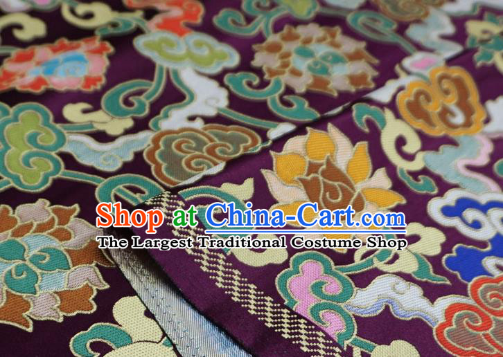 Deep Purple Chinese Tibetan Dress Cloth Classical Lotus Pattern Material Traditional Design Brocade Fabric