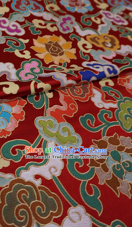 Red Chinese Tibetan Dress Cloth Classical Rosette Pattern Material Traditional Design Brocade Fabric