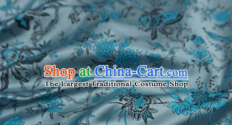 Silver Gray Chinese Classical Flower Bird Pattern Material Traditional Design Brocade Fabric Cheongsam Cloth