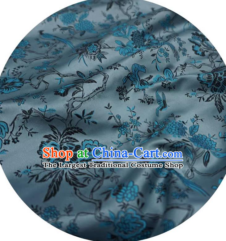 Silver Gray Chinese Classical Flower Bird Pattern Material Traditional Design Brocade Fabric Cheongsam Cloth
