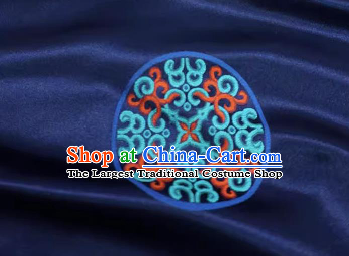 Deep Blue Chinese Traditional Design Brocade Fabric Cheongsam Cloth Classical Vol Grass Ball Pattern Material
