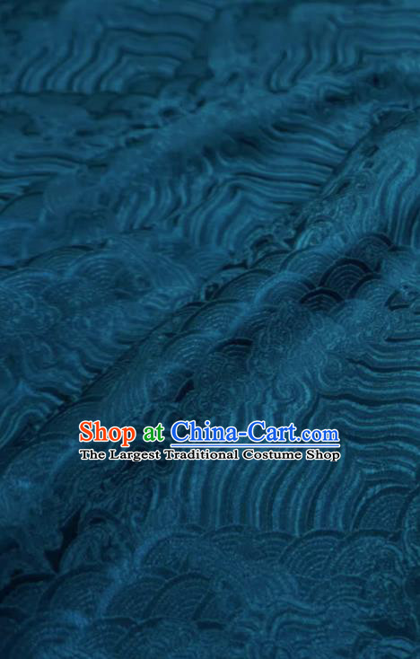 Peacock Blue Chinese Traditional Design Brocade Fabric Ancient Hanfu Cloth Classical Waves Pattern Material