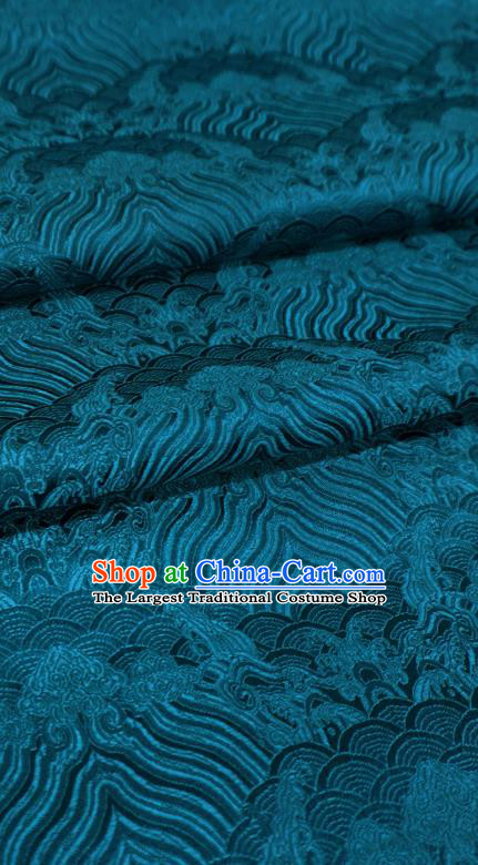 Peacock Blue Chinese Traditional Design Brocade Fabric Ancient Hanfu Cloth Classical Waves Pattern Material