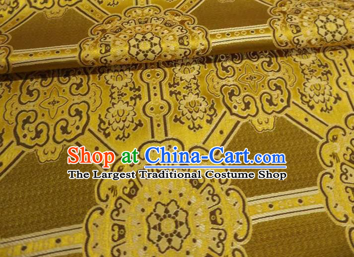 Golden Chinese Tibetan Dress Cloth Classical Rosette Pattern Material Traditional Design Brocade Fabric