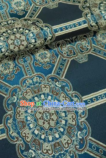 Peacock Blue Chinese Traditional Design Brocade Fabric Tibetan Dress Cloth Classical Rosette Pattern Material
