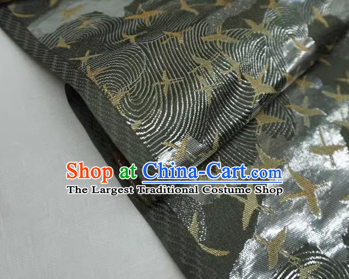 Black Japanese Costume Cloth Classical Birds Pattern Material Traditional Kimono Design Brocade Fabric