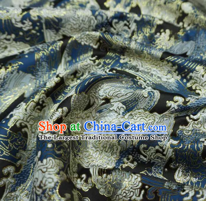 Black Classical Waves Pattern Material Japanese Traditional Design Brocade Fabric Kimono Nishijin Cloth