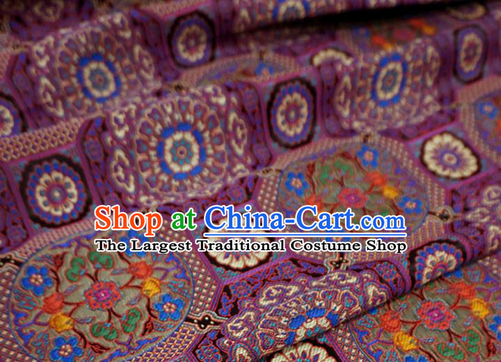 Purple China Traditional Design Brocade Fabric Tibetan Costume Cloth Classical Rosette Pattern Material