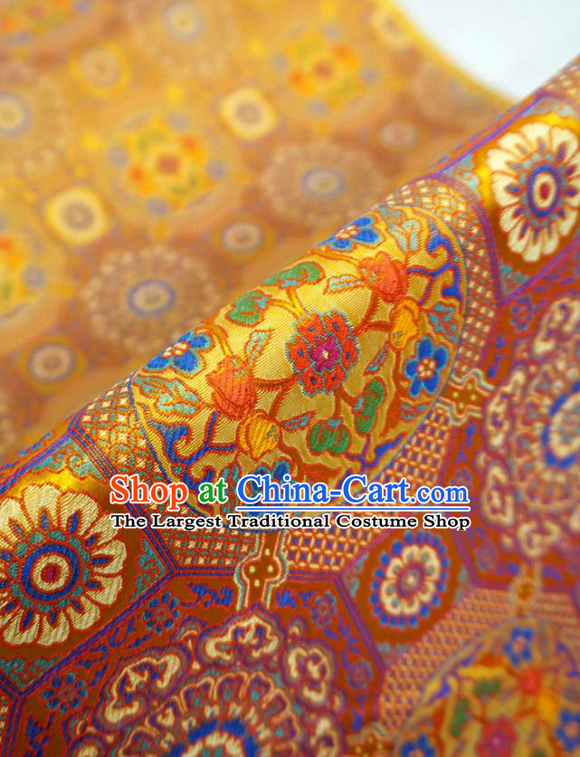 Golden China Tibetan Costume Cloth Classical Rosette Pattern Material Traditional Design Brocade Fabric