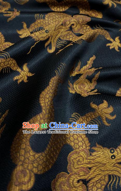 Black China Traditional Design Brocade Fabric Tang Suit Cloth Classical Giant Dragon Pattern Material