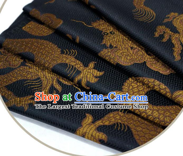 Black China Traditional Design Brocade Fabric Tang Suit Cloth Classical Giant Dragon Pattern Material