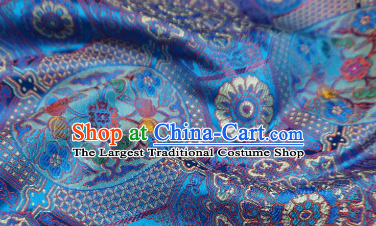 Blue Classical Rosette Pattern Material China Traditional Design Brocade Fabric Tibetan Costume Cloth
