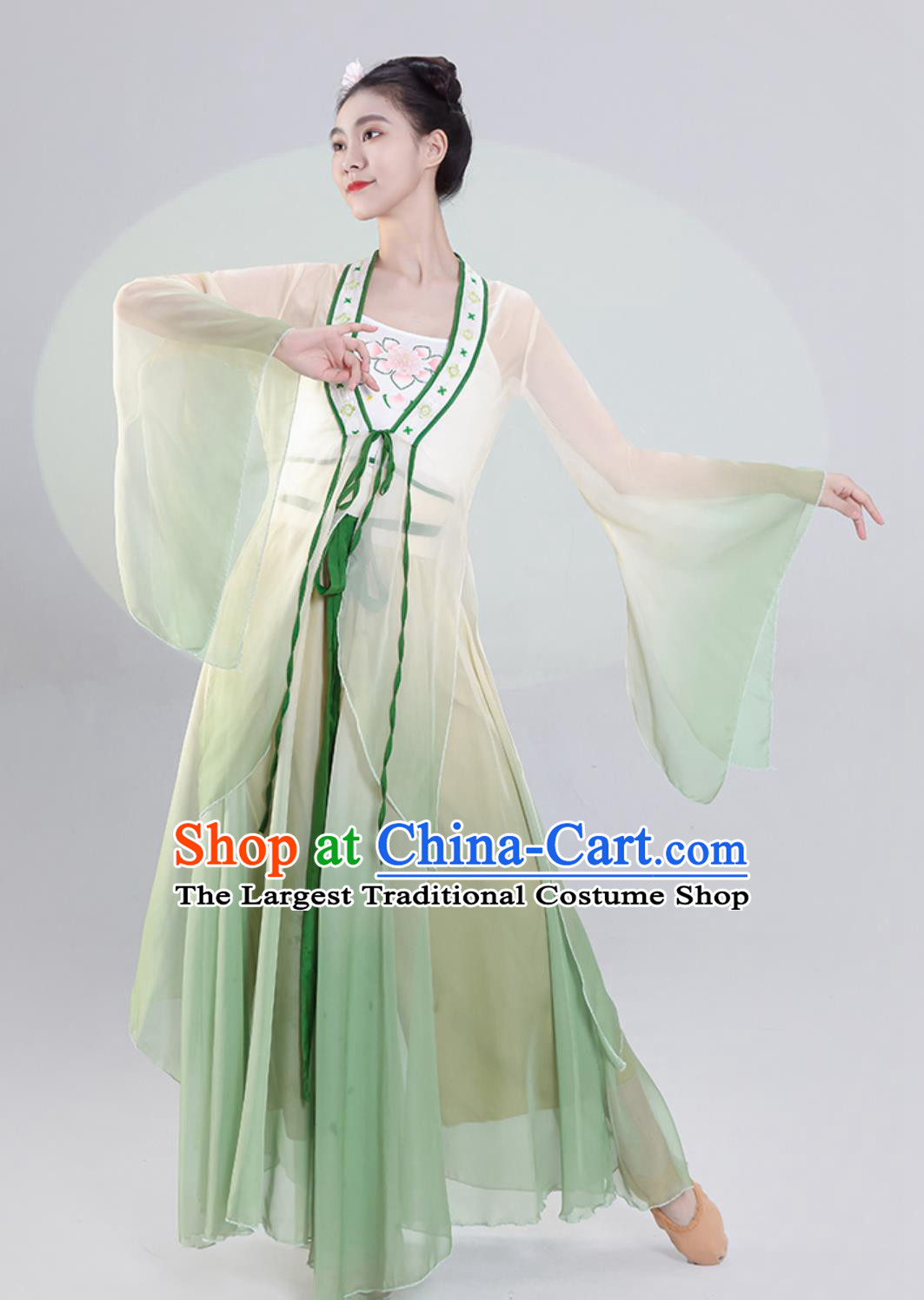 Chinese Classical Dance Costume Woman Fan Dance Exercise Clothing Stage Performance Green Dress