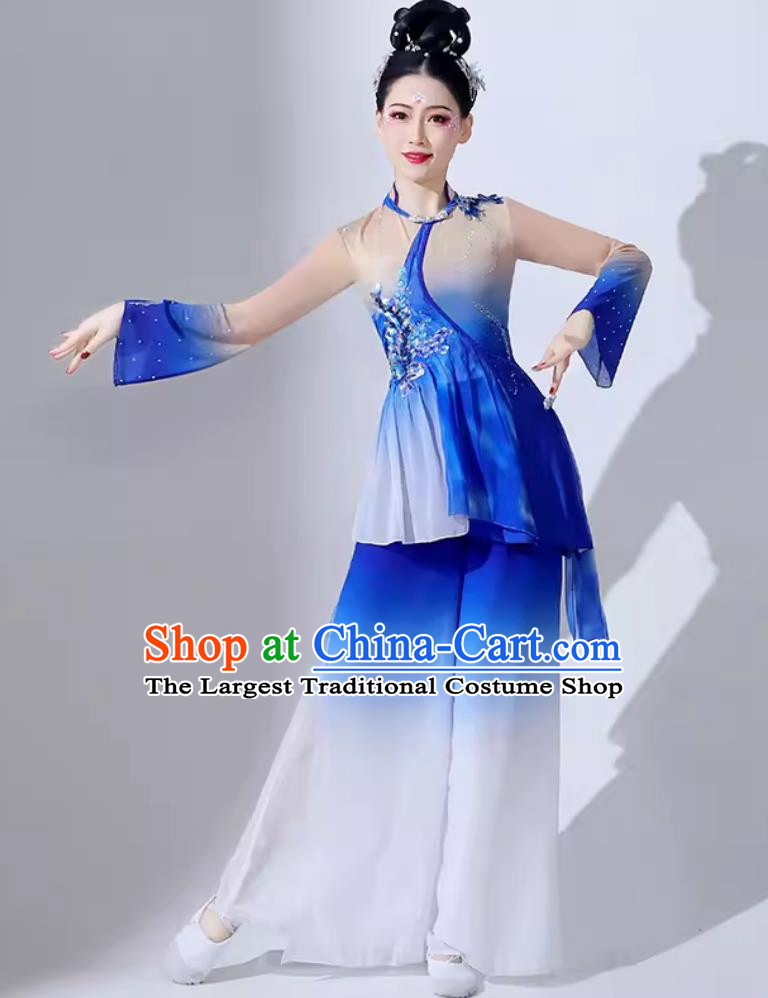 Chinese Classical Dance Costume Umbrella Dance Blue Outfit Women Group Performance Clothing