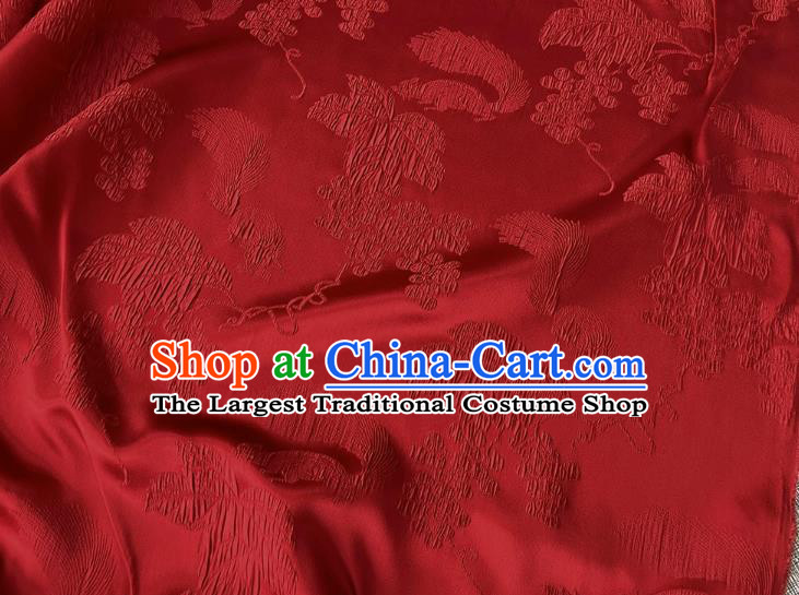 Chinese Traditional Design Red Satin China Qipao Fabric Classical Squirrel Grape Pattern Jacquard Material