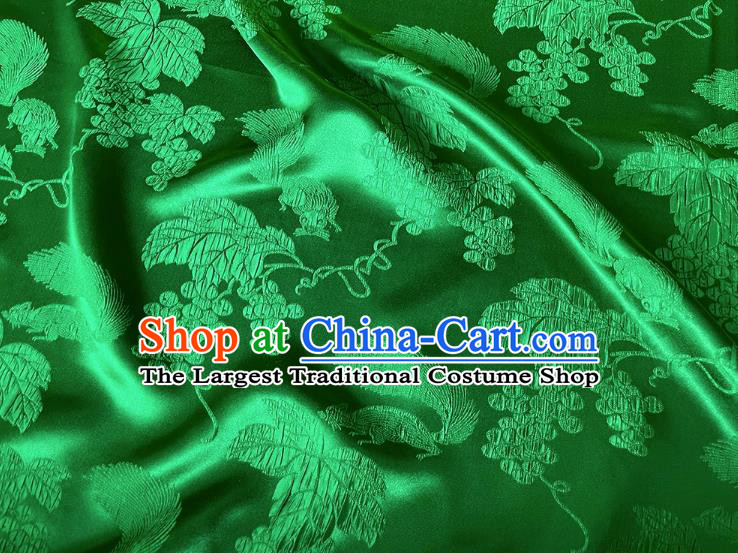 Chinese Classical Squirrel Grape Pattern Jacquard Material Traditional Design Green Satin China Qipao Fabric