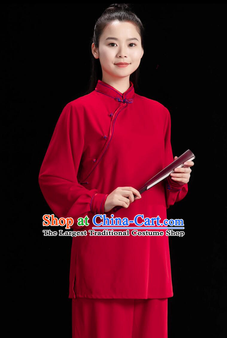 Professional Tai Chi Training Suit Chinese Kung Fu Wing Chun Red Uniform Martial Arts Costume