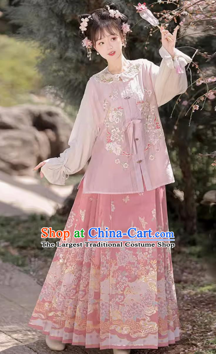 Ming Dynasty HanFu Pink MaMianQun Set Chinese Women Outfit