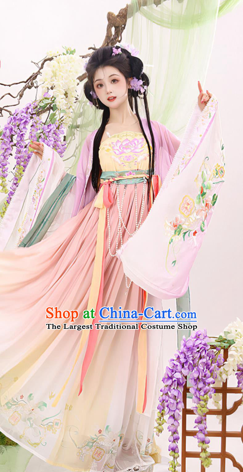 Women Hanfu Chinese Embroidered Tang Dynasty Hezi Qun Ruqun Wide Sleeves Cape Complete Set