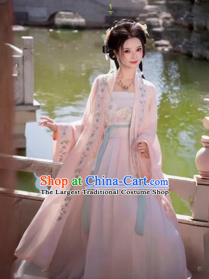 Hanfu Women Peach Blossom Song Dynasty Hanfu Embroidered Pink Set