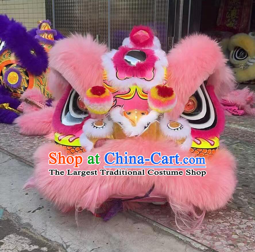 Light Pink Wool Lion Dance Clothing Handmade Chinese Fut San Lion Head and Costume Complete Set