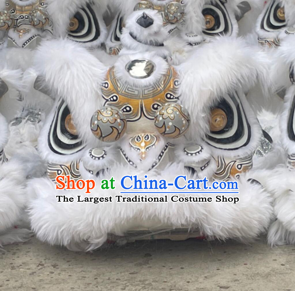 White Wool Lion Dance Clothing Handmade Chinese Fut San Lion Head and Costume Complete Set