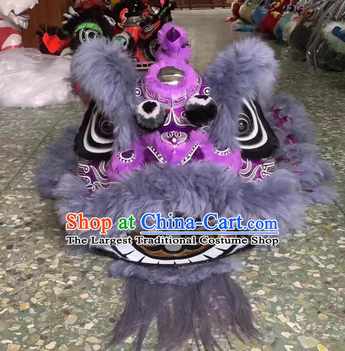 Celebration Dancing Lion Costume Handmade Chinese Fut San Lion Head Grey Wool Lion Dance Clothing Complete Set