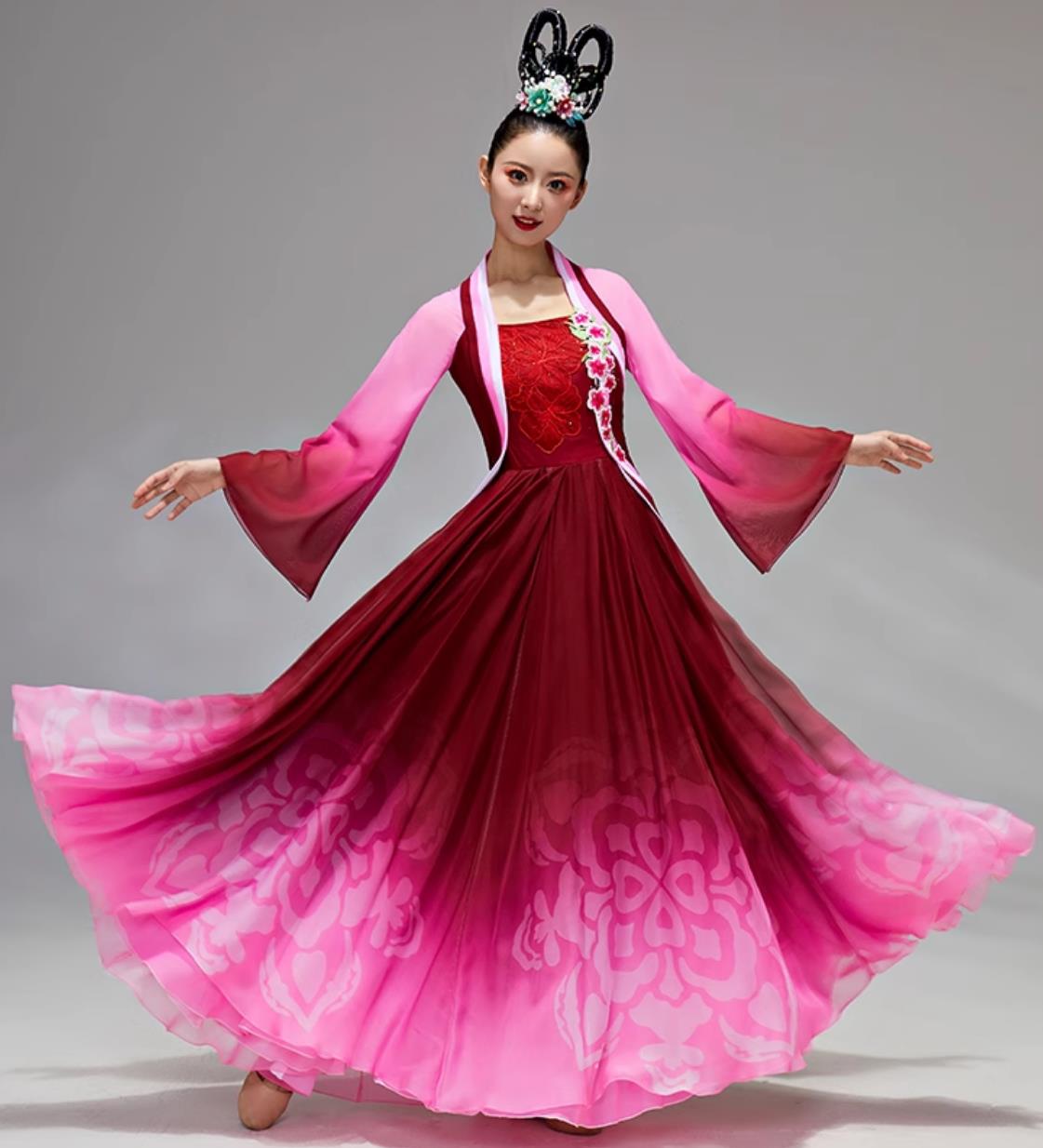 Classical Dance Performance Outfit Women Solo Dance Costume Chinese Style Flowy Dress