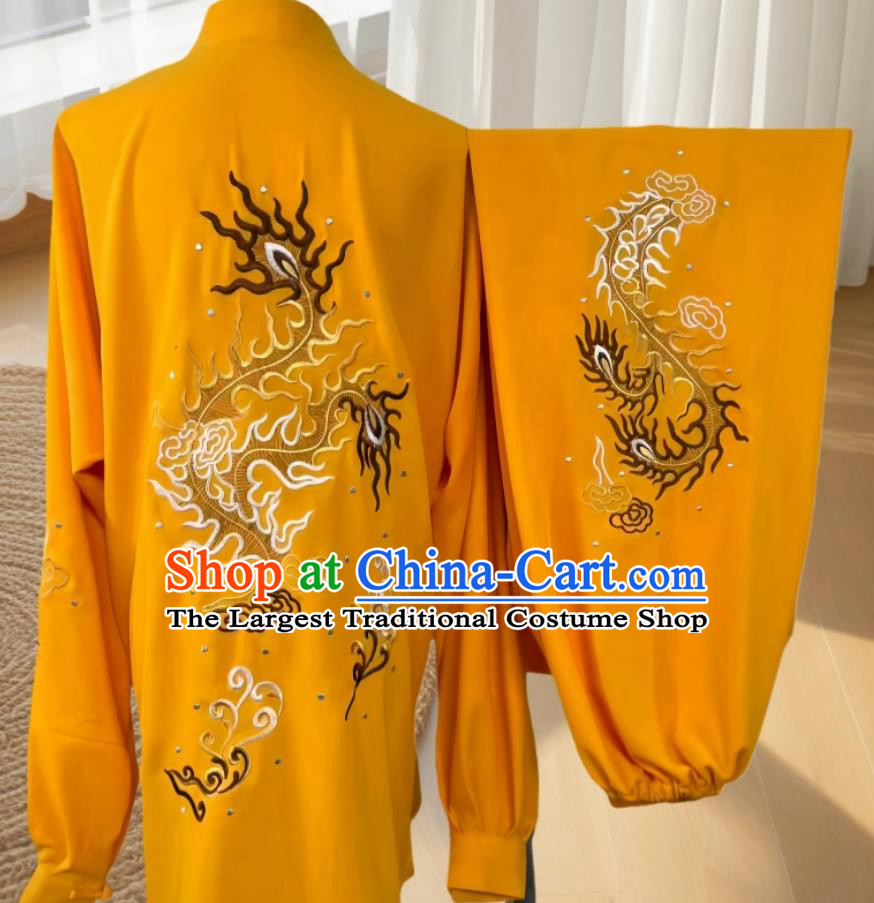 Kung Fu Competition Yellow Uniform Embroidery Tai Chi Suit Martial Arts Performance Costume