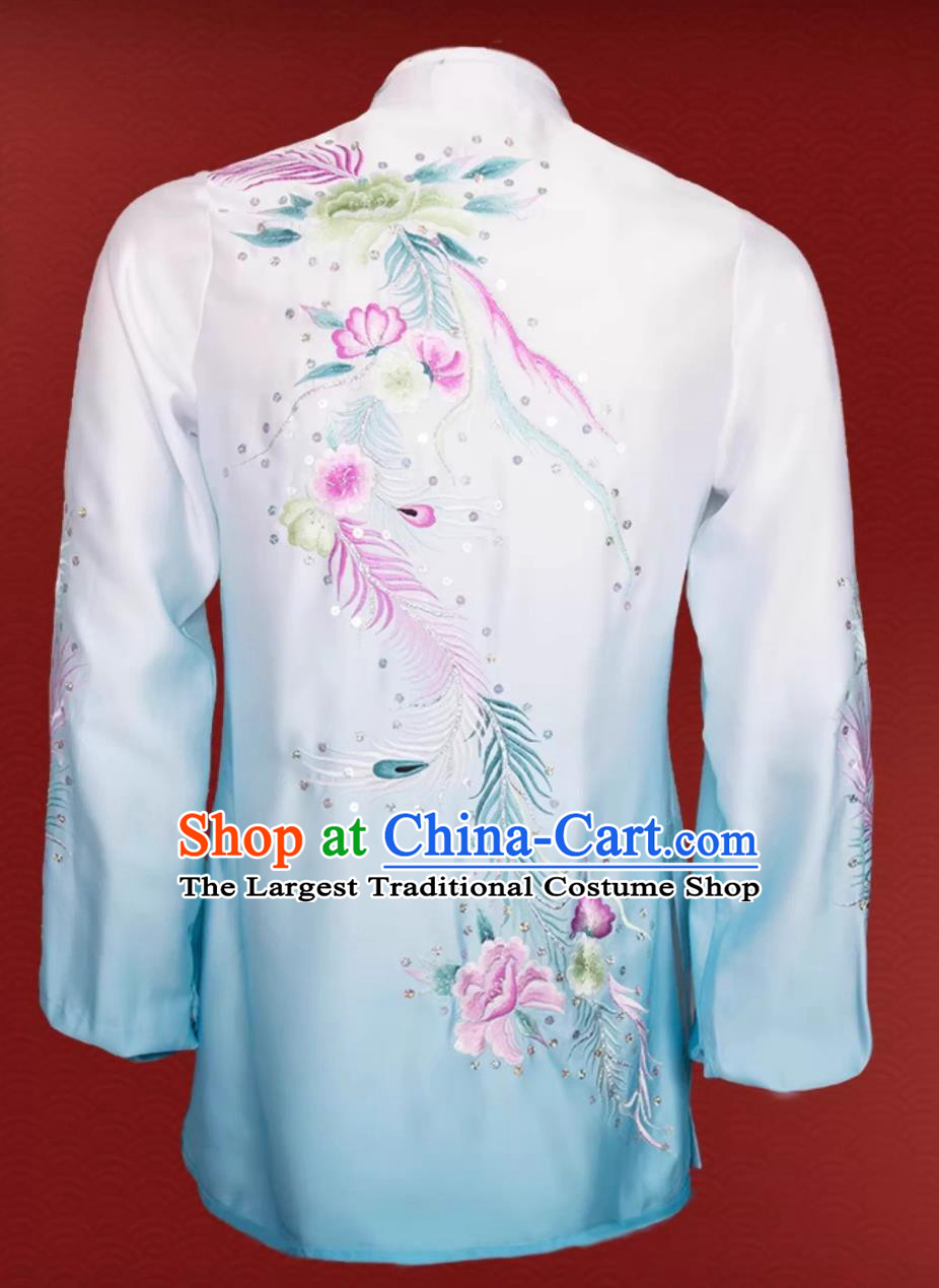 Tai Chi Costume Embroidery Gradient Blue Competition Suit Martial Arts Performance Outfit
