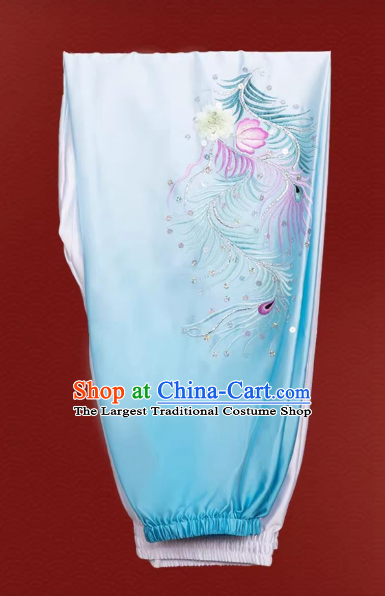 Tai Chi Costume Embroidery Gradient Blue Competition Suit Martial Arts Performance Outfit