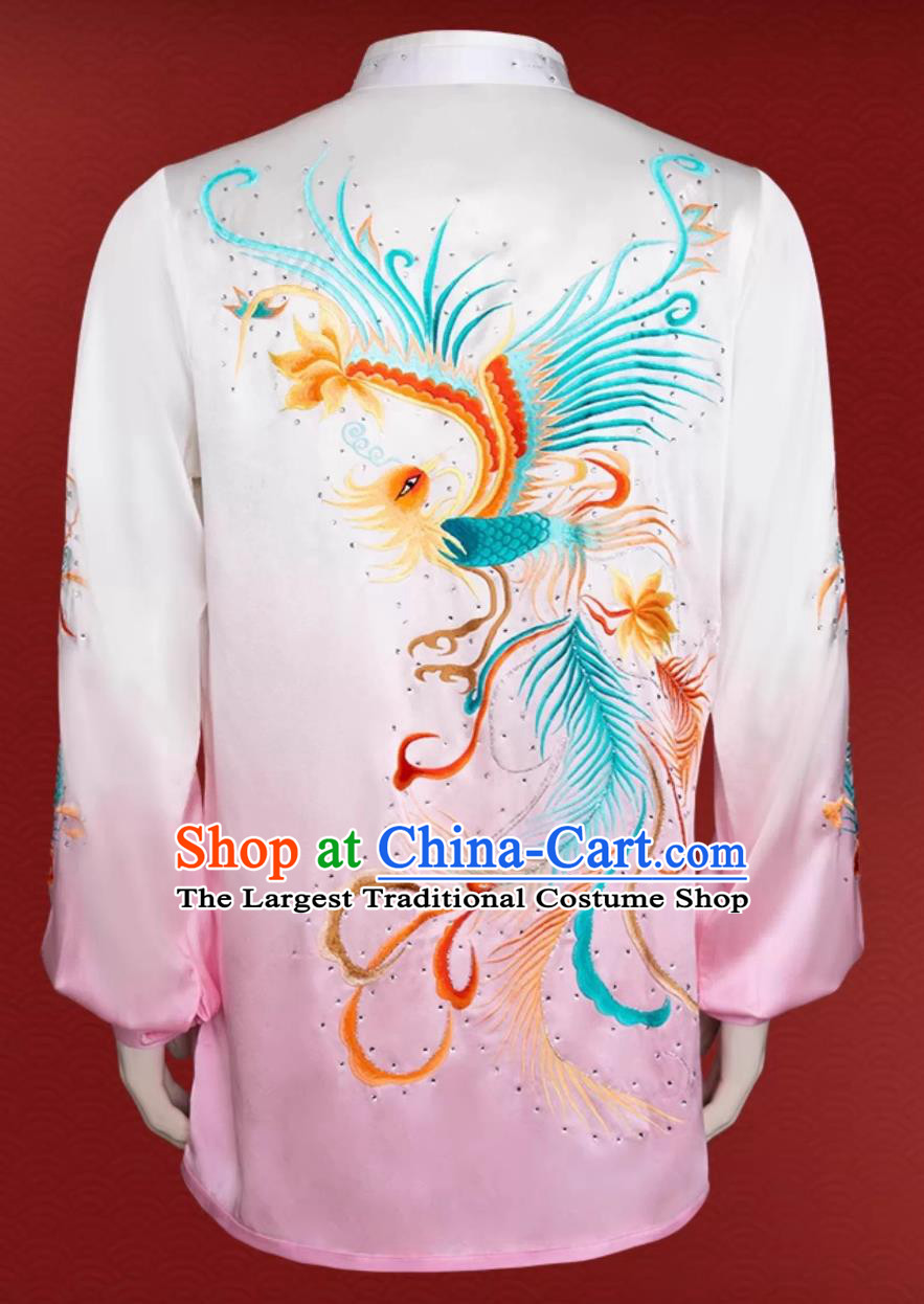 Martial Arts Performance Outfit Tai Chi Costume Embroidery Gradient Pink Competition Suit