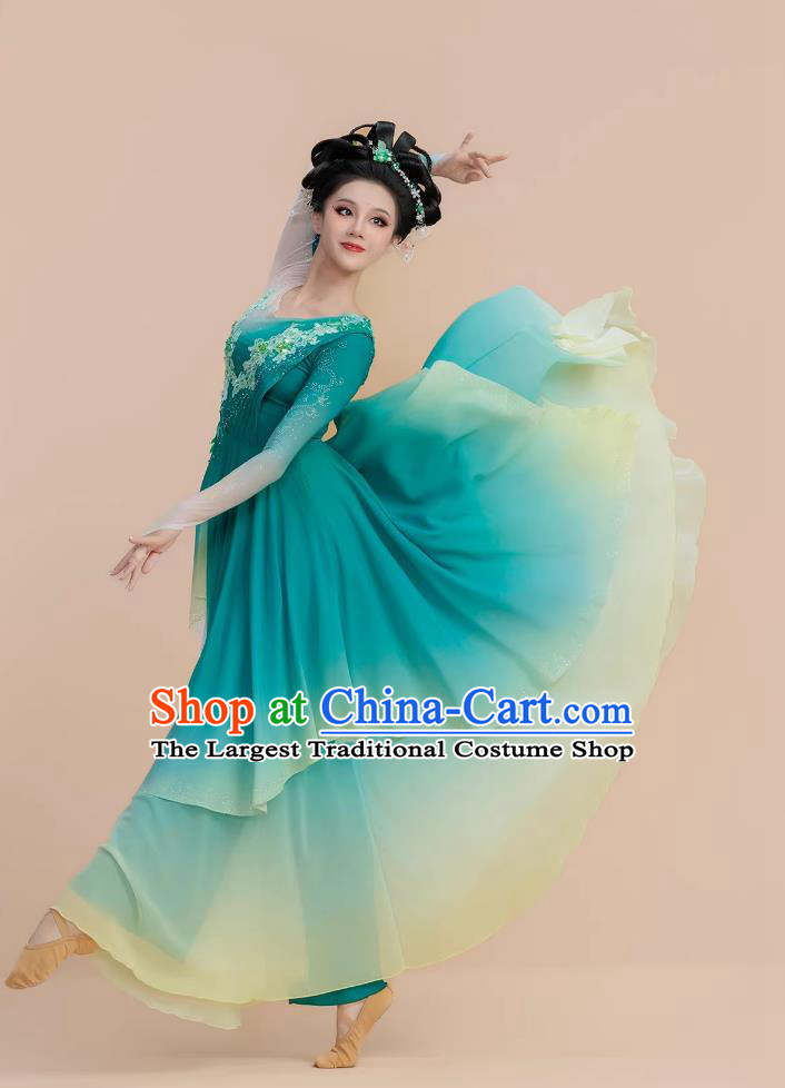Chinese Classical Flowing Dance Costume Large Skirt Modern Stage Performance Dress Green Choir Outfit