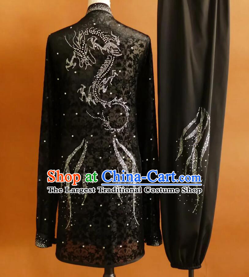 Tai Chi Performance Costume Martial Arts Competition Clothing Flannel Rhinestone Taiji Chuan Uniform