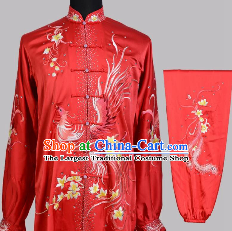 Red Phoenix Embroidered Tai Chi Uniform Chinese Kung Fu Clothing Tai Chi Performance Competition Wear - kung fu uniform, martial arts suit, wushu clothing