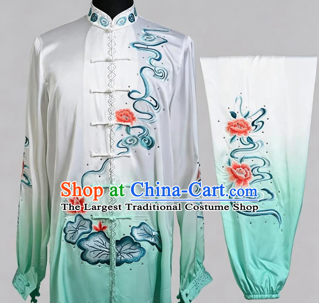 Rhinestone Embroidered Lotus Gradient Tai Chi Performance Costume Professional Competition Taijichuan Outfit